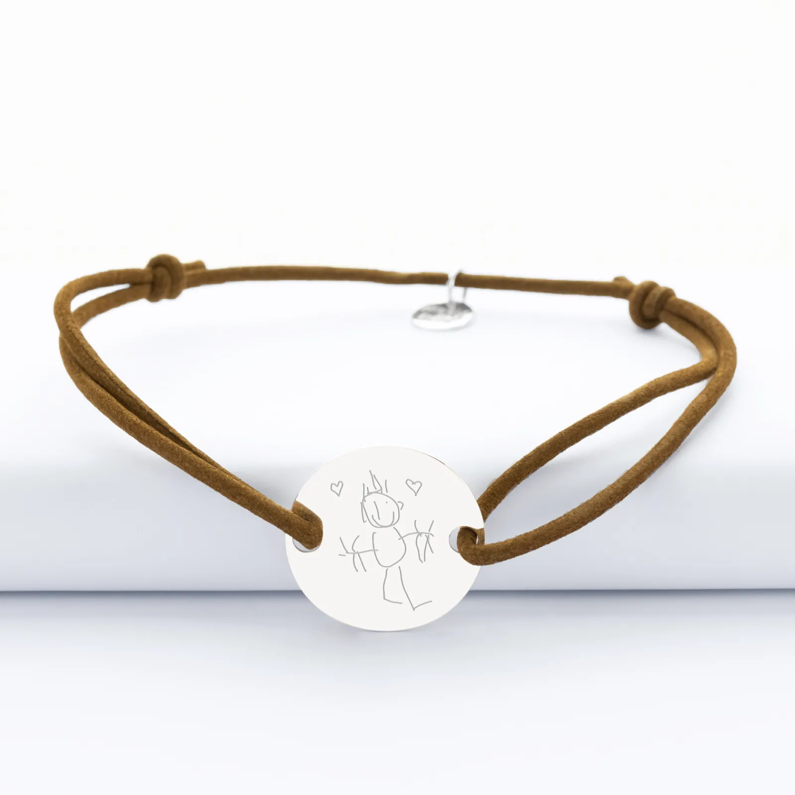 Best HappyBulle Bracelet homme personnalisé cordon cuir simple médaille gravée argent 2 trous 20 mm