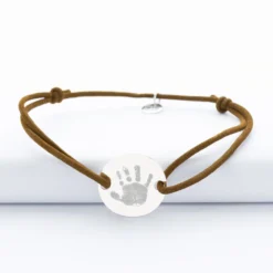 Best HappyBulle Bracelet homme personnalisé cordon cuir simple médaille gravée argent 2 trous 20 mm