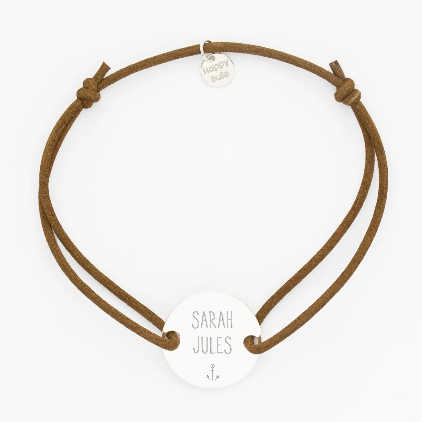 Best HappyBulle Bracelet homme personnalisé cordon cuir simple médaille gravée argent 2 trous 20 mm