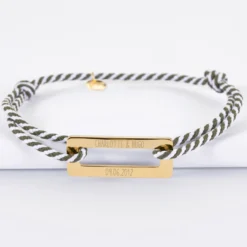 Hot HappyBulle Bracelet homme personnalisé cordon tressé médaille gravée acier doré rectangle évidé 32x14 mm Acier inoxydable doré