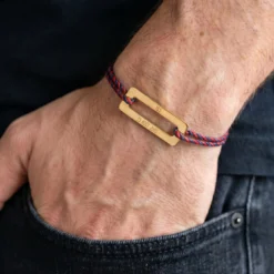 Hot HappyBulle Bracelet homme personnalisé cordon tressé médaille gravée acier doré rectangle évidé 32x14 mm Acier inoxydable doré