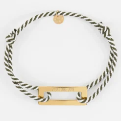 Hot HappyBulle Bracelet homme personnalisé cordon tressé médaille gravée acier doré rectangle évidé 32x14 mm Acier inoxydable doré