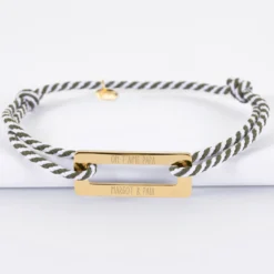 Hot HappyBulle Bracelet homme personnalisé cordon tressé médaille gravée acier doré rectangle évidé 32x14 mm Acier inoxydable doré