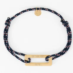 Clearance HappyBulle Bracelet homme personnalisé cordage marin simple médaille gravée acier doré rectangle évidé 32x14 mm Acier inoxydable doré