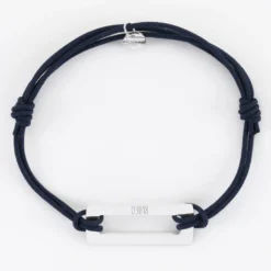 New HappyBulle Bracelet homme personnalisé cordon double médaille gravée acier rectangle évidé 32x14 mm Acier inoxydable