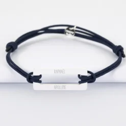 New HappyBulle Bracelet homme personnalisé cordon double médaille gravée acier rectangle évidé 32x14 mm Acier inoxydable