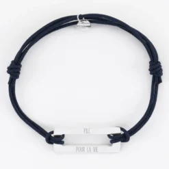 New HappyBulle Bracelet homme personnalisé cordon double médaille gravée acier rectangle évidé 32x14 mm Acier inoxydable