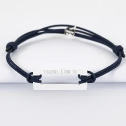 New HappyBulle Bracelet homme personnalisé cordon double médaille gravée acier rectangle évidé 32x14 mm Acier inoxydable