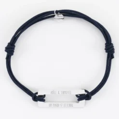 New HappyBulle Bracelet homme personnalisé cordon double médaille gravée acier rectangle évidé 32x14 mm Acier inoxydable