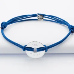 Outlet HappyBulle Bracelet homme personnalisé cordon double médaille gravée argent cible 20 mm Argent rhodié 925