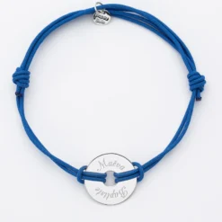 Outlet HappyBulle Bracelet homme personnalisé cordon double médaille gravée argent cible 20 mm Argent rhodié 925