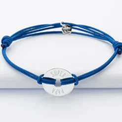 Outlet HappyBulle Bracelet homme personnalisé cordon double médaille gravée argent cible 20 mm Argent rhodié 925
