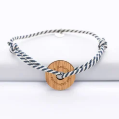 Online HappyBulle Bracelet homme personnalisé cordon marin tressé médaille gravée cible ronde 21 mm Bois