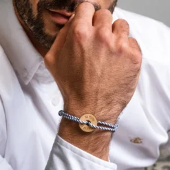 Online HappyBulle Bracelet homme personnalisé cordon marin tressé médaille gravée cible ronde 21 mm Bois