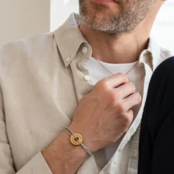 Online HappyBulle Bracelet homme personnalisé cordon marin tressé médaille gravée cible ronde 21 mm Bois