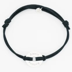 Sale HappyBulle Bracelet homme personnalisé cordon cuir double médaille gravée cible argent 20 mm