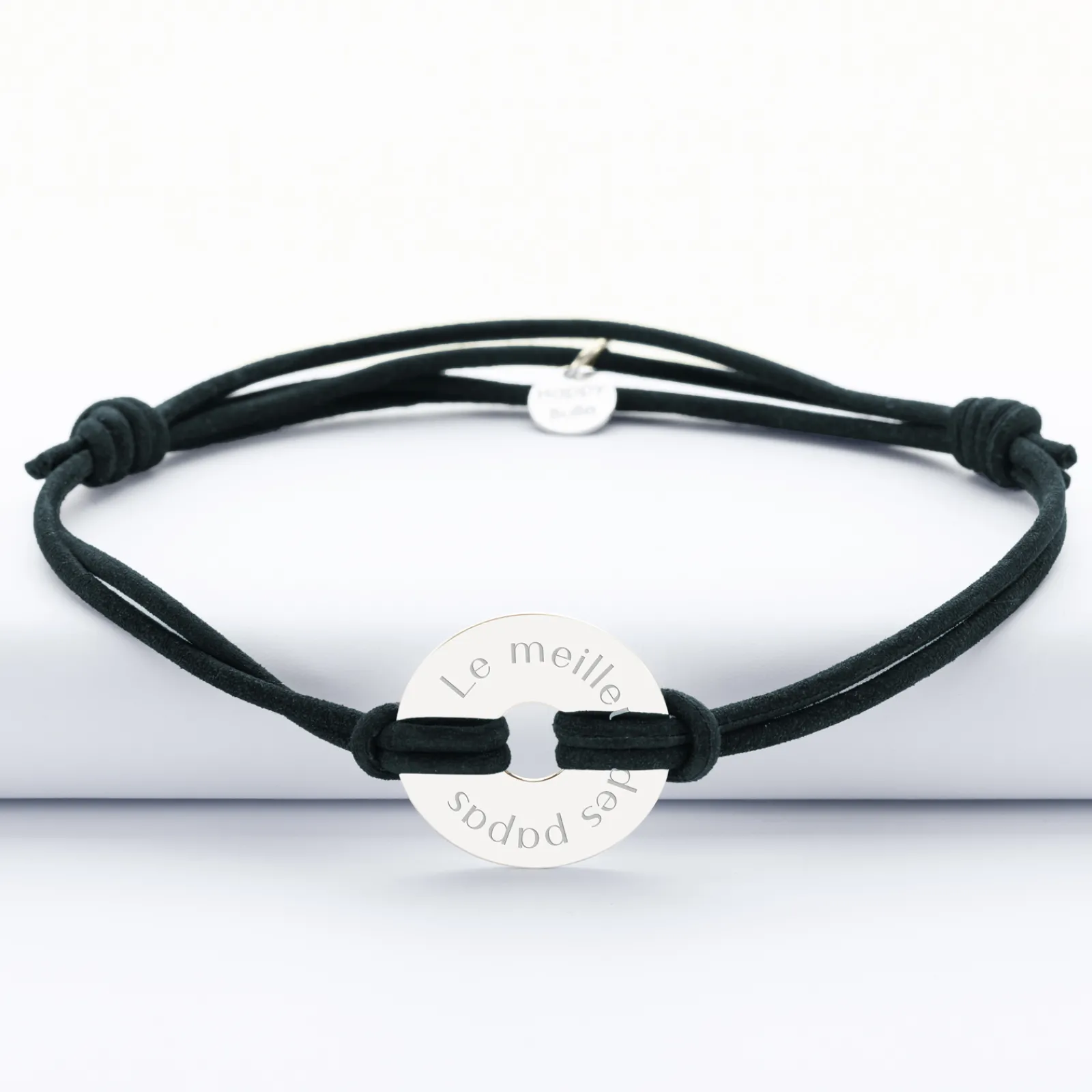 Sale HappyBulle Bracelet homme personnalisé cordon cuir double médaille gravée cible argent 20 mm