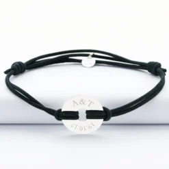 Sale HappyBulle Bracelet homme personnalisé cordon cuir double médaille gravée cible argent 20 mm