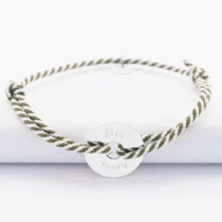 New HappyBulle Bracelet homme personnalisé cordon tressé marin médaille gravée argent cible 20 mm Argent rhodié 925