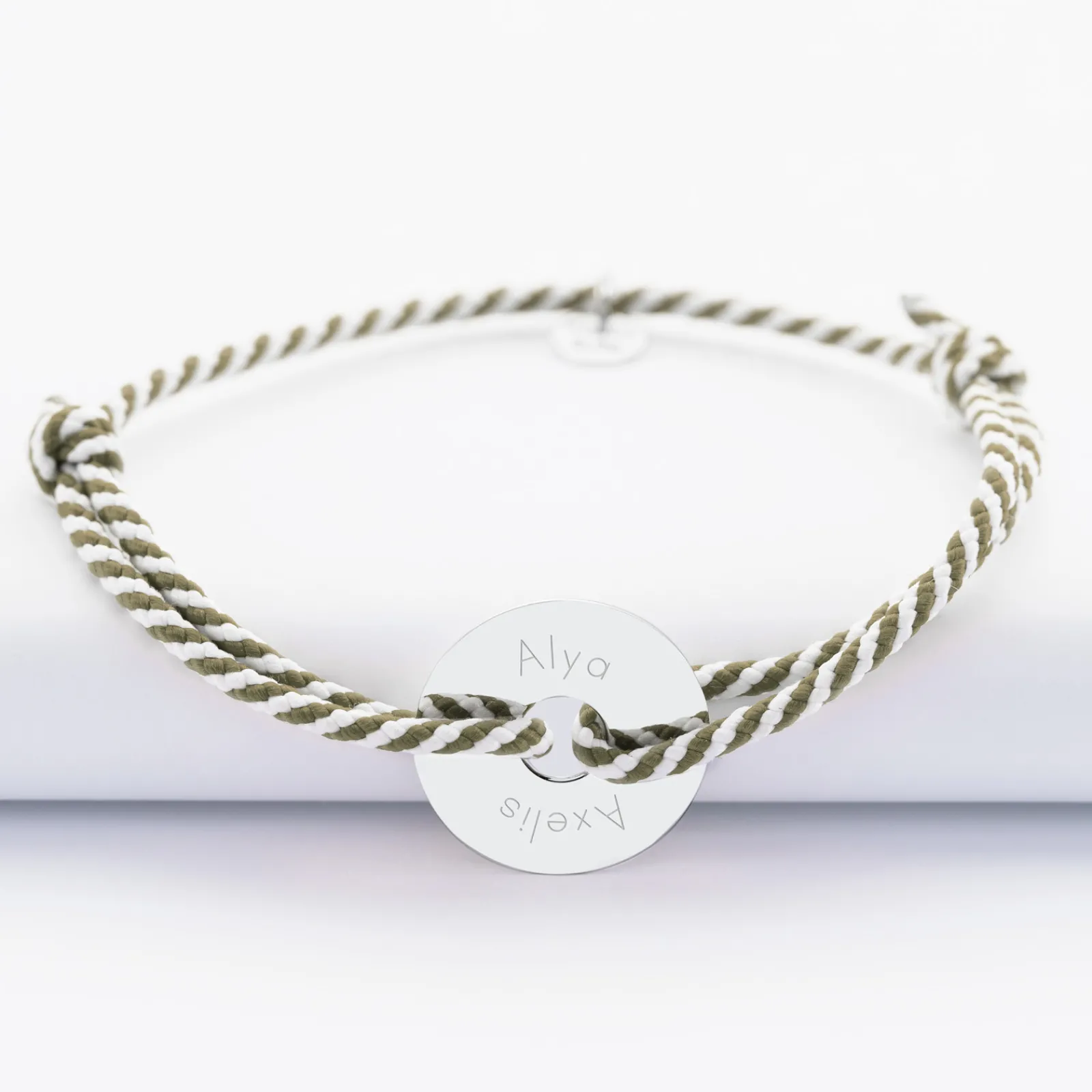 New HappyBulle Bracelet homme personnalisé cordon tressé marin médaille gravée argent cible 20 mm Argent rhodié 925