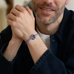New HappyBulle Bracelet homme personnalisé cordon tressé marin médaille gravée argent cible 20 mm Argent rhodié 925