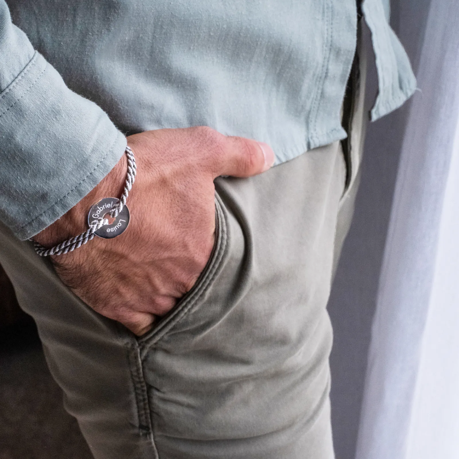 New HappyBulle Bracelet homme personnalisé cordon tressé marin médaille gravée argent cible 20 mm Argent rhodié 925