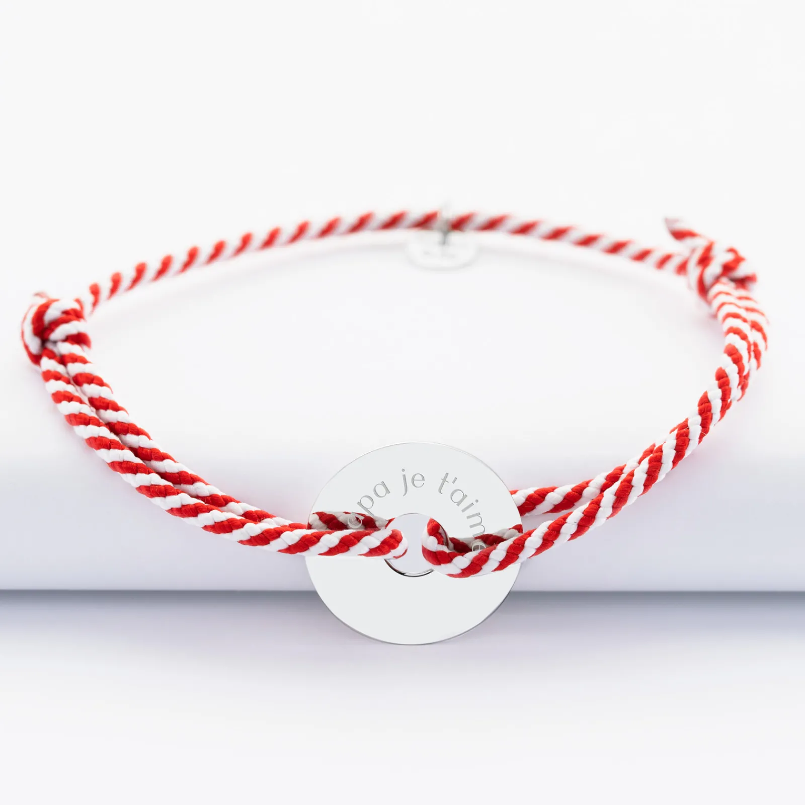 New HappyBulle Bracelet homme personnalisé cordon tressé marin médaille gravée argent cible 20 mm Argent rhodié 925