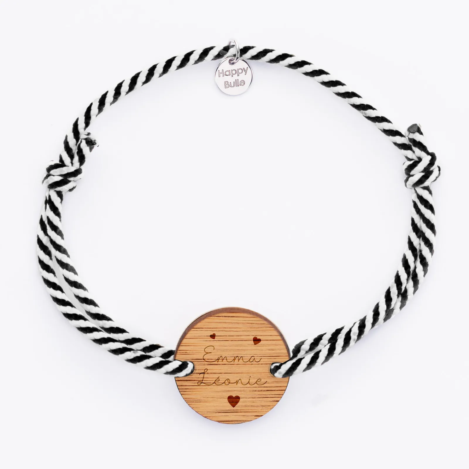 Best HappyBulle Bracelet homme personnalisé cordon marin tressé médaille gravée ronde 2 trous 21 mm Bois