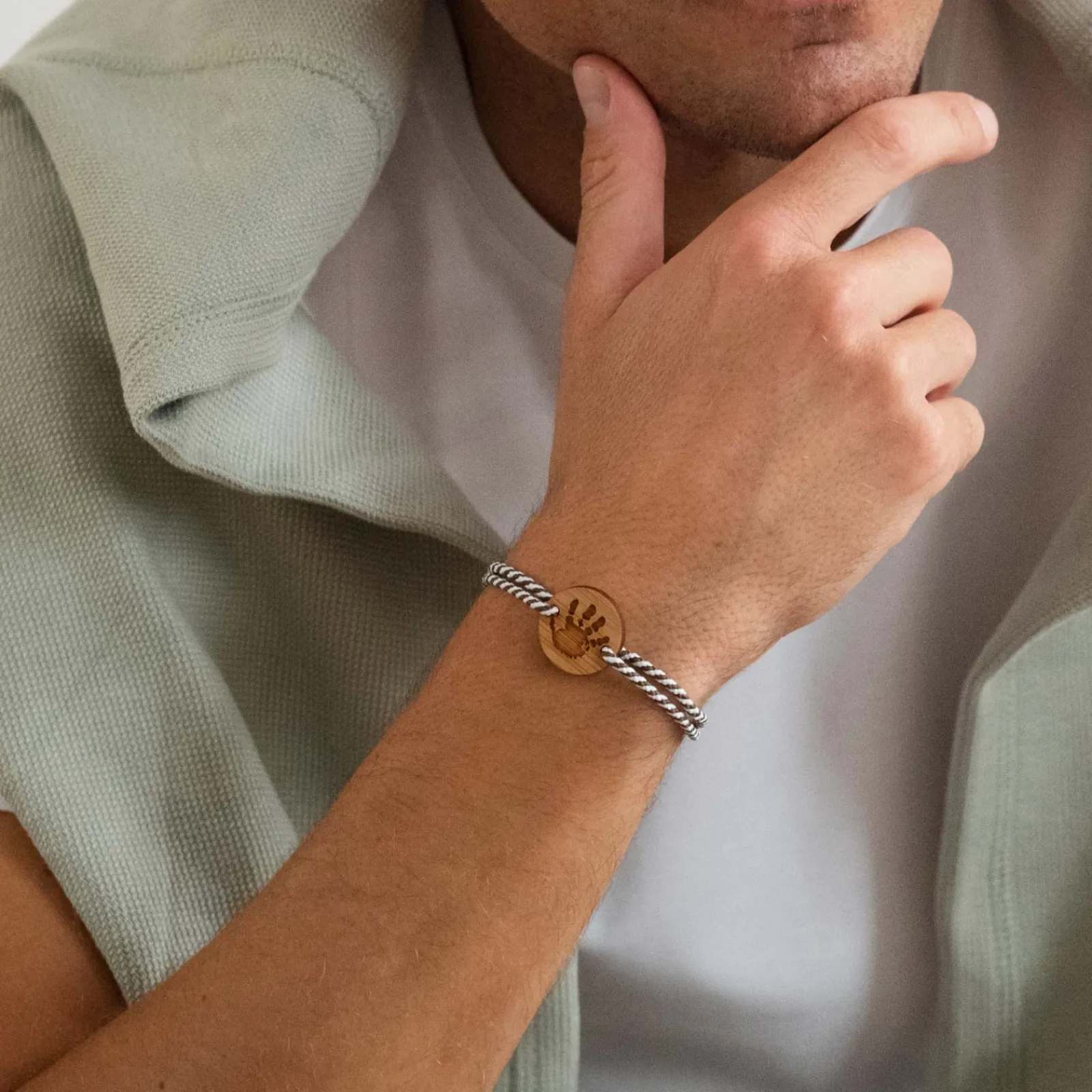 Best HappyBulle Bracelet homme personnalisé cordon marin tressé médaille gravée ronde 2 trous 21 mm Bois