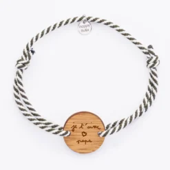 Best HappyBulle Bracelet homme personnalisé cordon marin tressé médaille gravée ronde 2 trous 21 mm Bois
