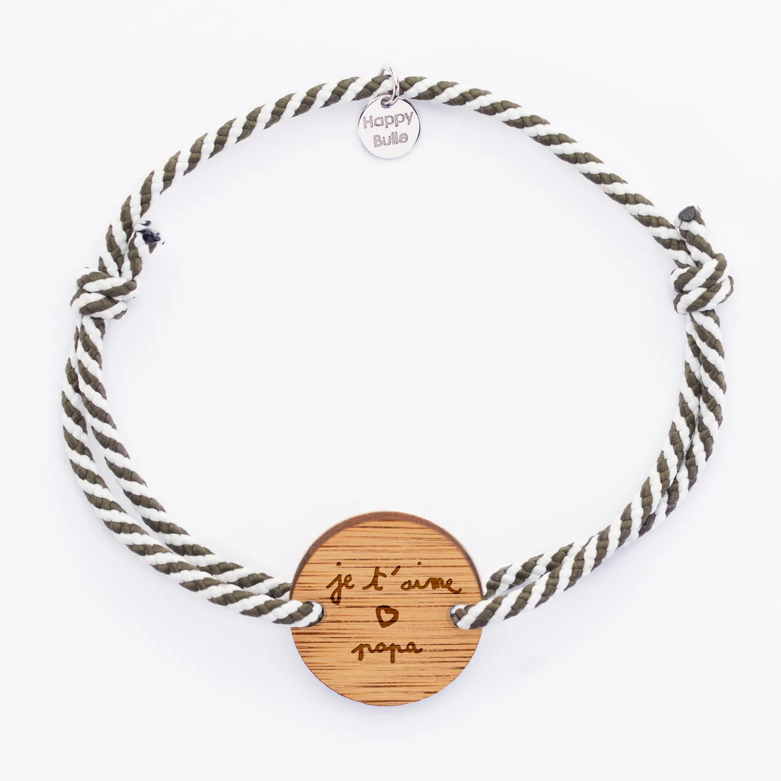 Best HappyBulle Bracelet homme personnalisé cordon marin tressé médaille gravée ronde 2 trous 21 mm Bois
