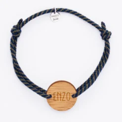 Best HappyBulle Bracelet homme personnalisé cordon marin tressé médaille gravée ronde 2 trous 21 mm Bois