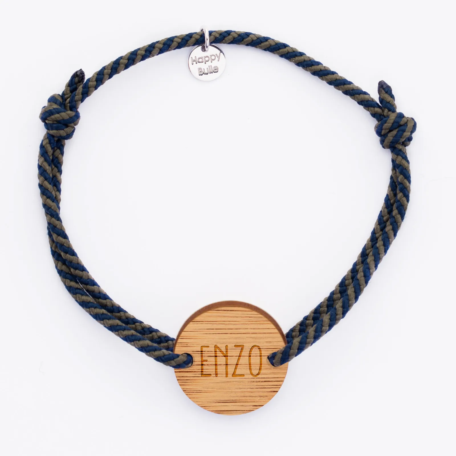Best HappyBulle Bracelet homme personnalisé cordon marin tressé médaille gravée ronde 2 trous 21 mm Bois
