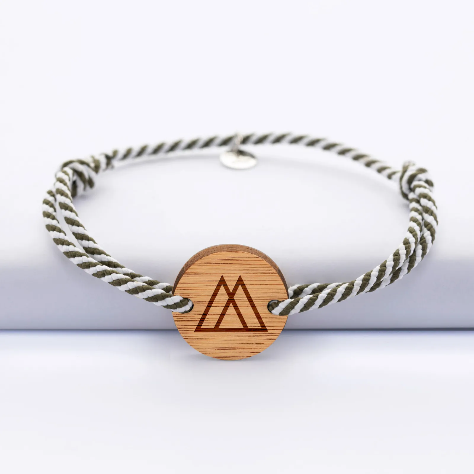 Best HappyBulle Bracelet homme personnalisé cordon marin tressé médaille gravée ronde 2 trous 21 mm Bois