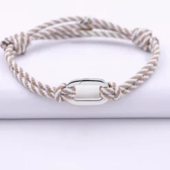 Outlet HappyBulle Bracelet homme personnalisé cordon marin double tressé collection Chapitre mousqueton 11x19 mm argent - à composer