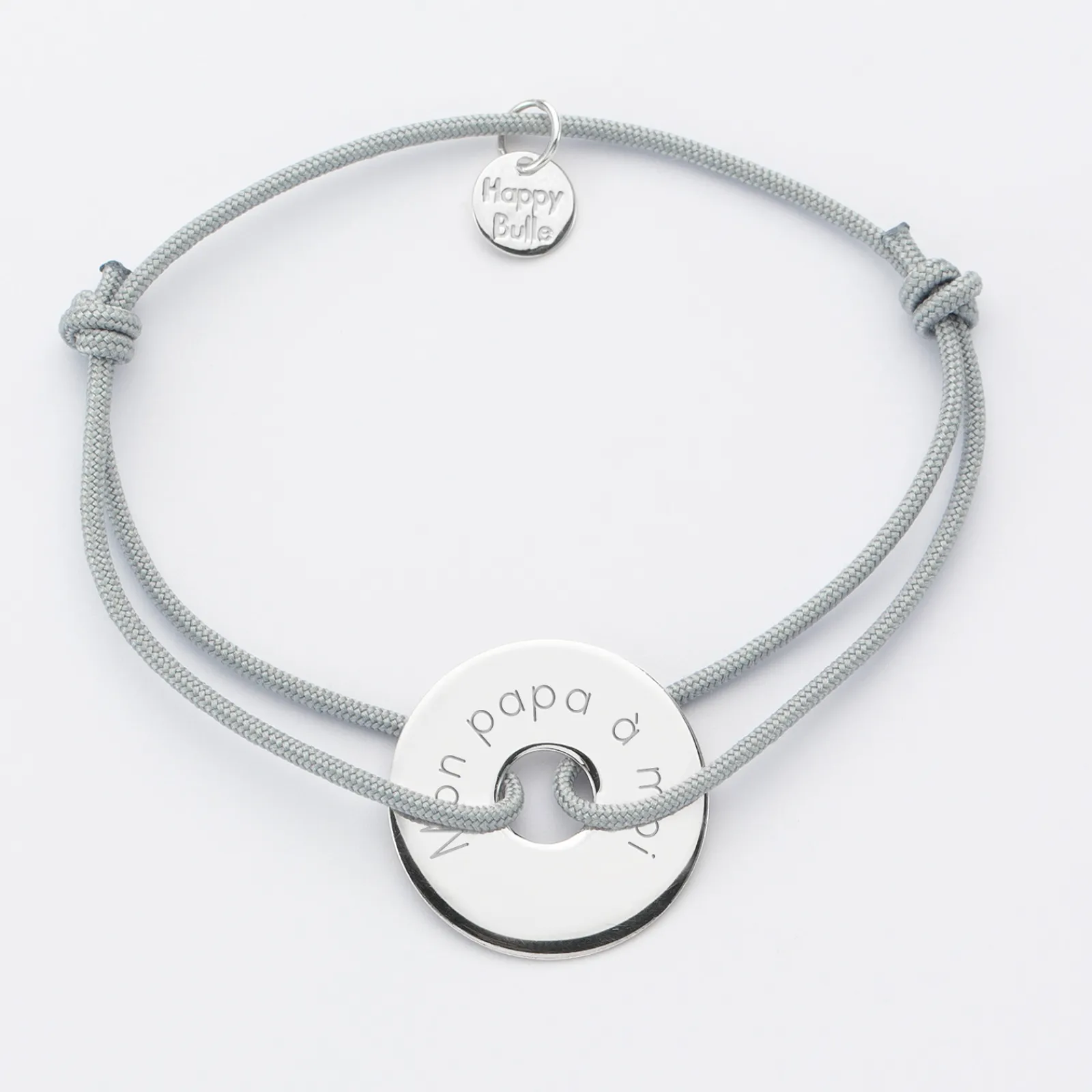 Best HappyBulle Bracelet homme personnalisé cordon simple médaille gravée argent cible 20 mm Argent rhodié 925