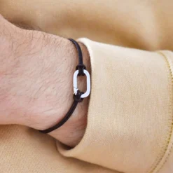 New HappyBulle Bracelet homme personnalisé cordon double collection Chapitre mousqueton 11x19 mm argent - à composer