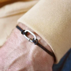 New HappyBulle Bracelet homme personnalisé cordon double collection Chapitre mousqueton 11x19 mm argent - à composer