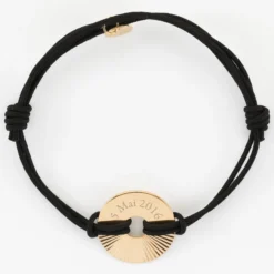 New HappyBulle Bracelet homme personnalisé cordon double médaille gravée plaqué or cible soleil 20 mm Plaqué or 18k