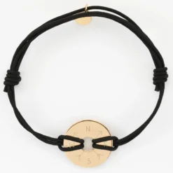 New HappyBulle Bracelet homme personnalisé cordon double médaille gravée plaqué or cible soleil 20 mm Plaqué or 18k