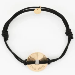 New HappyBulle Bracelet homme personnalisé cordon double médaille gravée plaqué or cible soleil 20 mm Plaqué or 18k
