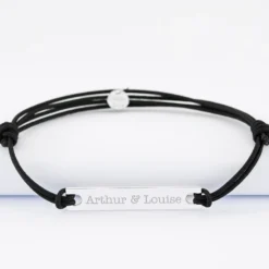 New HappyBulle Bracelet homme personnalisé cordon doublé médaille gravée argent plaque 42x8 mm