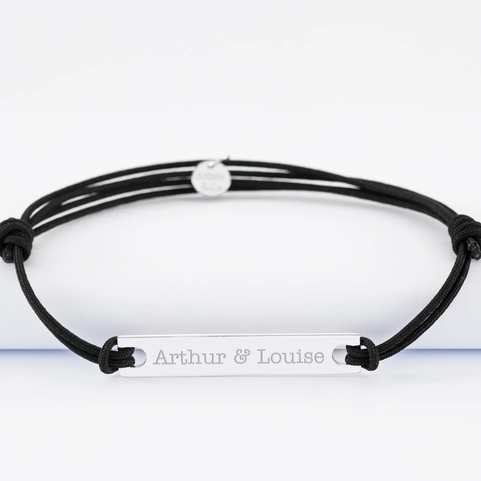 New HappyBulle Bracelet homme personnalisé cordon doublé médaille gravée argent plaque 42x8 mm