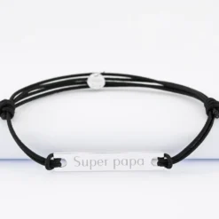 New HappyBulle Bracelet homme personnalisé cordon doublé médaille gravée argent plaque 42x8 mm