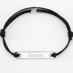 New HappyBulle Bracelet homme personnalisé cordon doublé médaille gravée argent plaque 42x8 mm