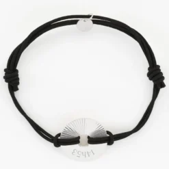 HappyBulle Bracelet homme personnalisé cordon double médaille gravée argent cible soleil 20 mm Argent rhodié 925