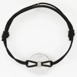 HappyBulle Bracelet homme personnalisé cordon double médaille gravée argent cible soleil 20 mm Argent rhodié 925