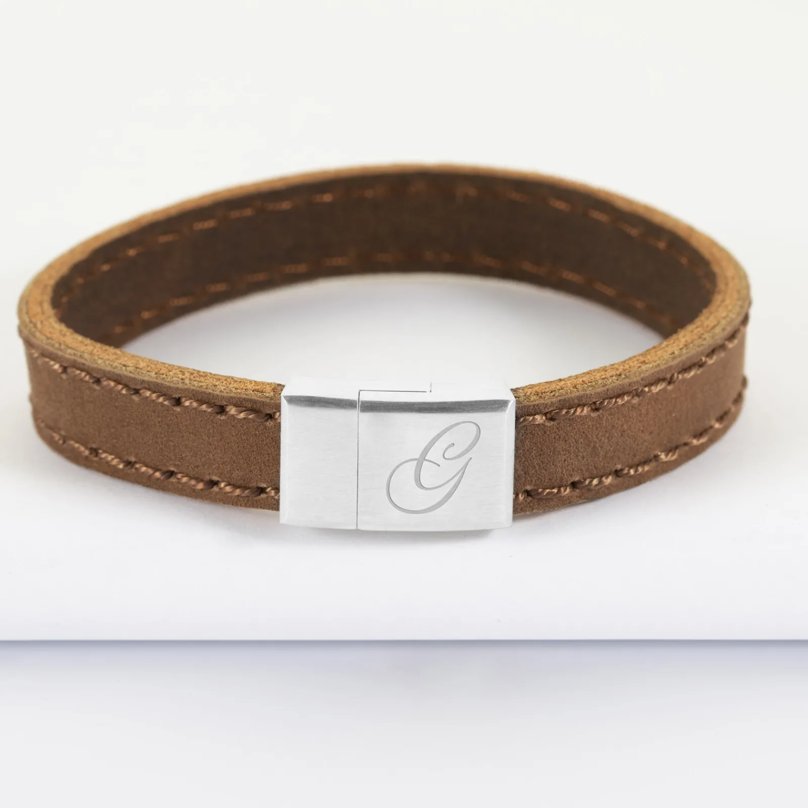 Online HappyBulle Bracelet homme personnalisé cuir fermoir gravé acier 15x15 mm