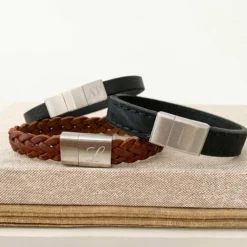 Online HappyBulle Bracelet homme personnalisé cuir fermoir gravé acier 15x15 mm