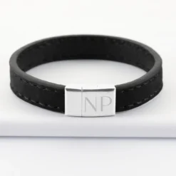 Online HappyBulle Bracelet homme personnalisé cuir fermoir gravé acier 15x15 mm